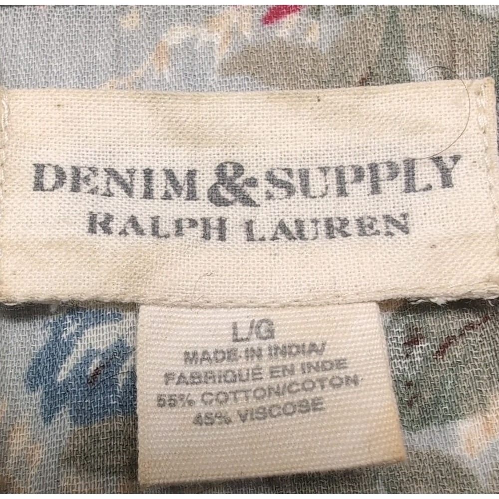 Denim & Supply Ralph Lauren Babydoll Mini Dress L Green Floral Pockets Prairie - Picture 5 of 14